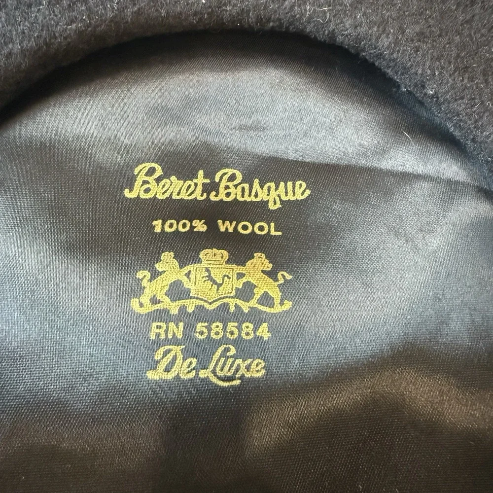 Vintage French Basque De Luxe Beret Black 100% Wool + Red Wool Beret